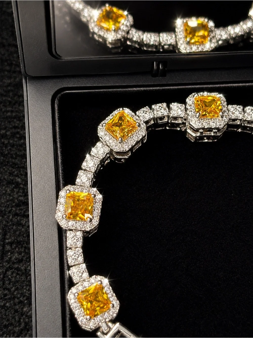Yellow Gemstone Halo Tennis Necklace -